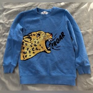 H&M Blue Kids‎ Sweatshirt Sparkle Roaring Leopard Size 5T Like New